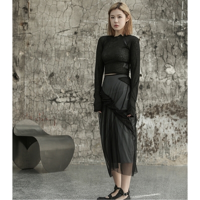 設計所在Style-春夏暗黑風薄款兩件套式紗裙中長裙