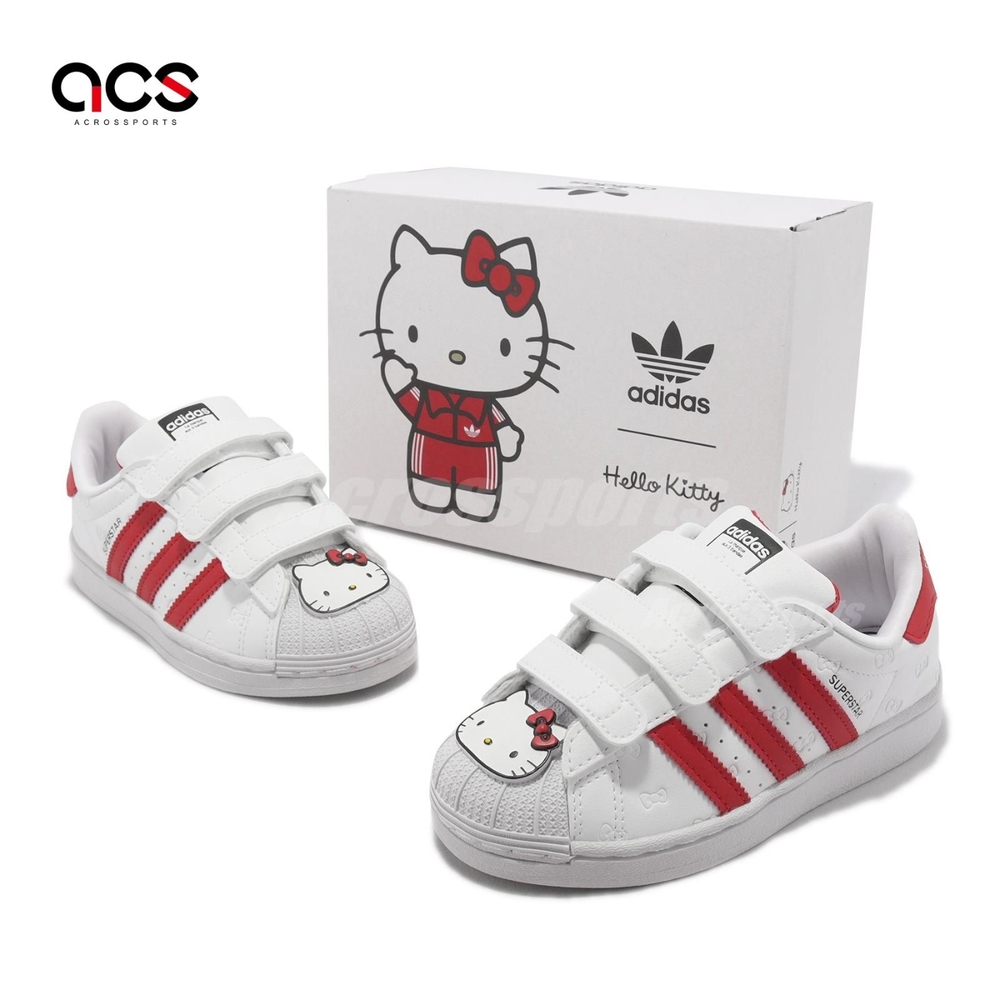 adidas 童鞋Superstar CF C 中童白紅Hello Kitty 聯名愛迪達魔鬼氈