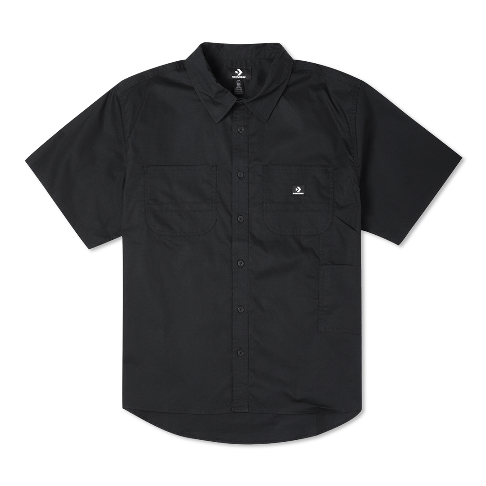 CONVERSE SOLID WOVEN CARPENTER BUTTON DOWN 短袖上衣 男 襯衫 黑色 10023410-A01