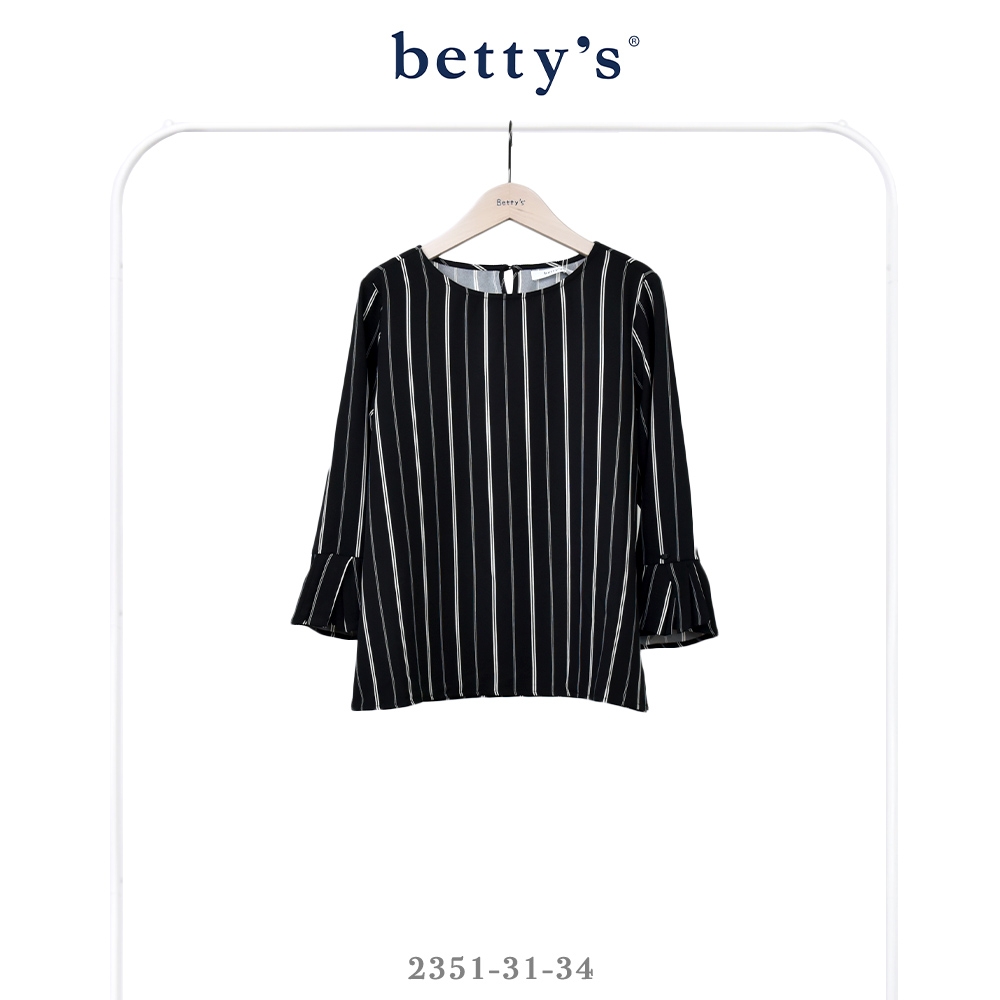 betty’s貝蒂思　直條紋袖口開衩壓褶雪紡圓領上衣(共二色) (黑色)