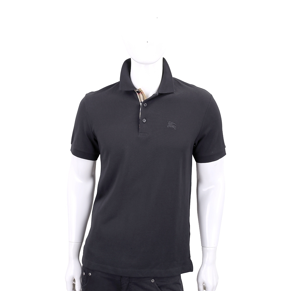 BURBERRY 格紋開襟棉質短袖Polo衫(黑色)