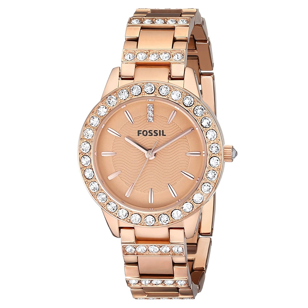 FOSSIL 潔西晶鑽玫瑰金不鏽鋼腕錶(ES3020)-玫金色x34mm
