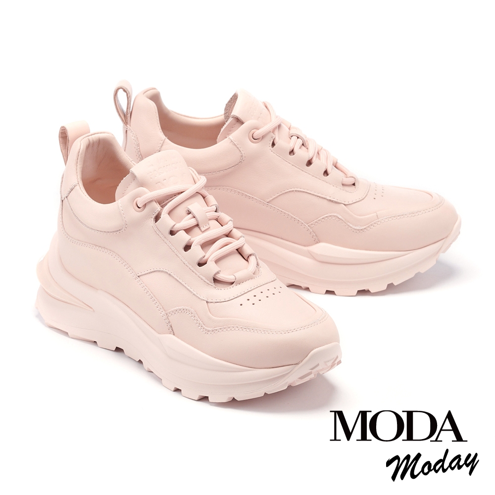 休閒鞋 MODA MODAY 街頭潮感層次牛皮厚底休閒鞋－粉