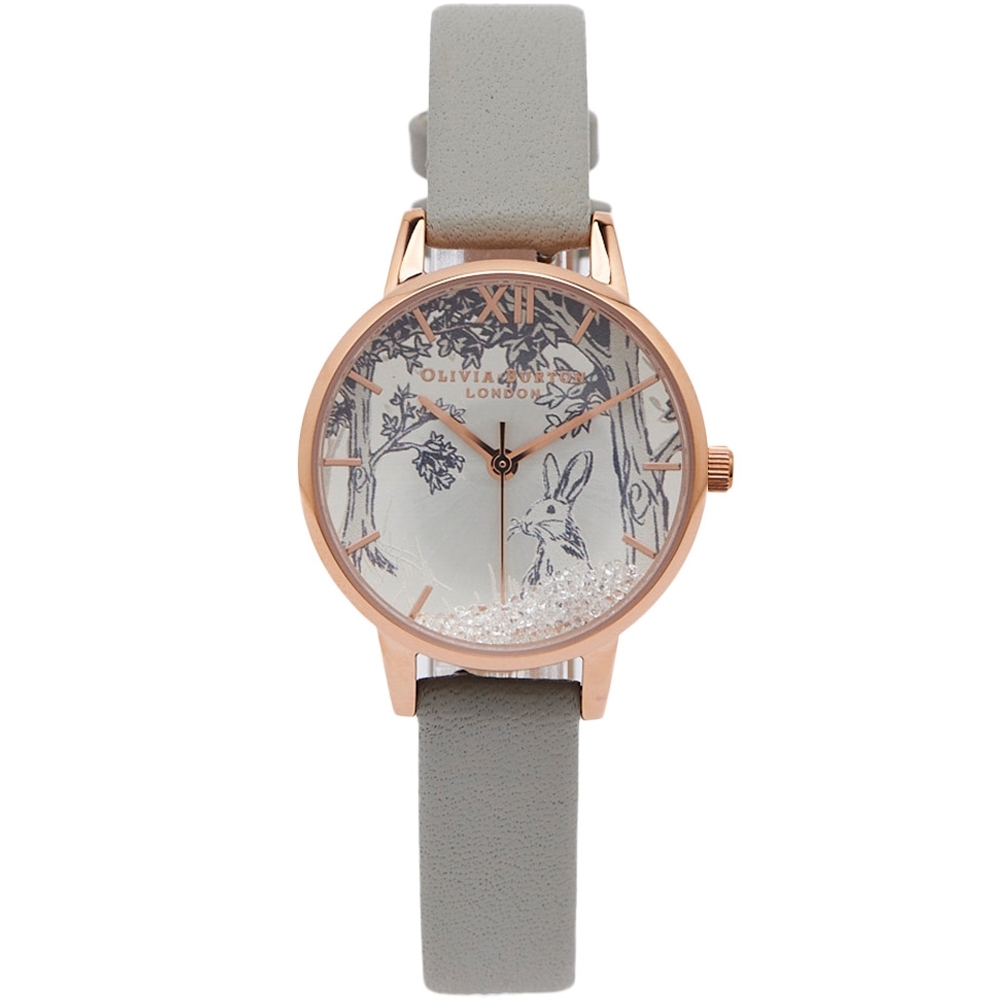 OLIVIA BURTON 小兔仙蹤風的水晶魔力款手錶(OB16SG06)-銀面/30mm