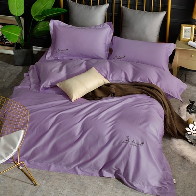Betrise靚紫 純色系列 雙人 頂級300織精梳長絨棉素色刺繡四件式被套床包組