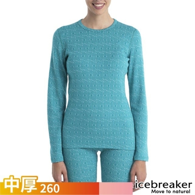 【Icebreaker】100% 美麗諾羊毛 女 Vertex 保暖圓領長袖上衣-BF260(神秘圖騰).T恤_IB0A56T9-974 湖水綠