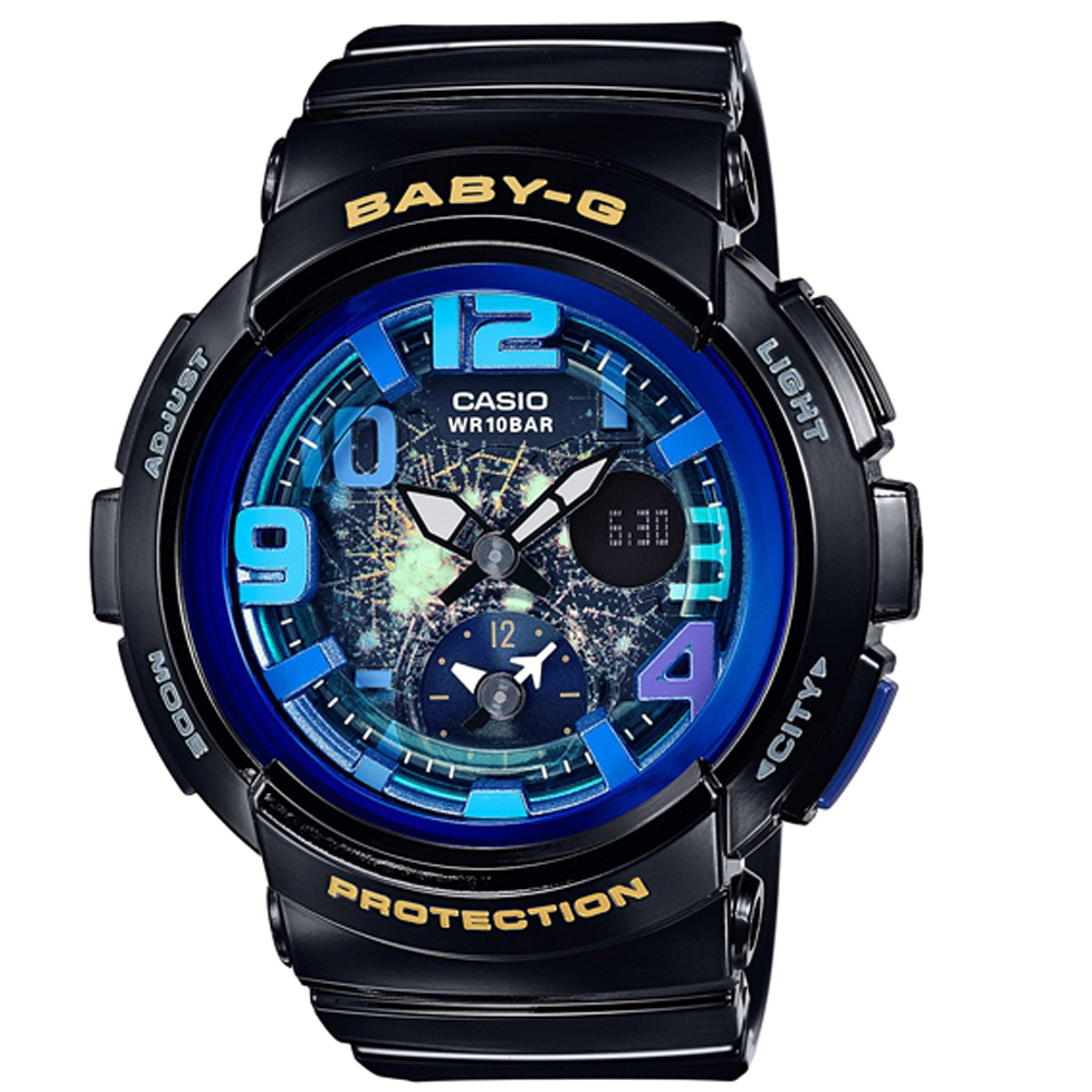 BABY-G 海灘旅行系列深邃夜空兩地時間休閒錶(BGA-190GL-1B)44.3mm