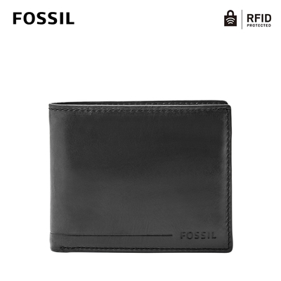 FOSSIL Allen 真皮可拆卡夾RFID防盜皮夾-黑色 SML1549001