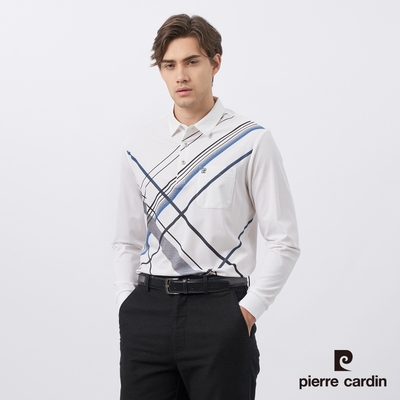 Pierre Cardin皮爾卡登 男款 大定位印花長袖POLO衫-白色(5235299-90)