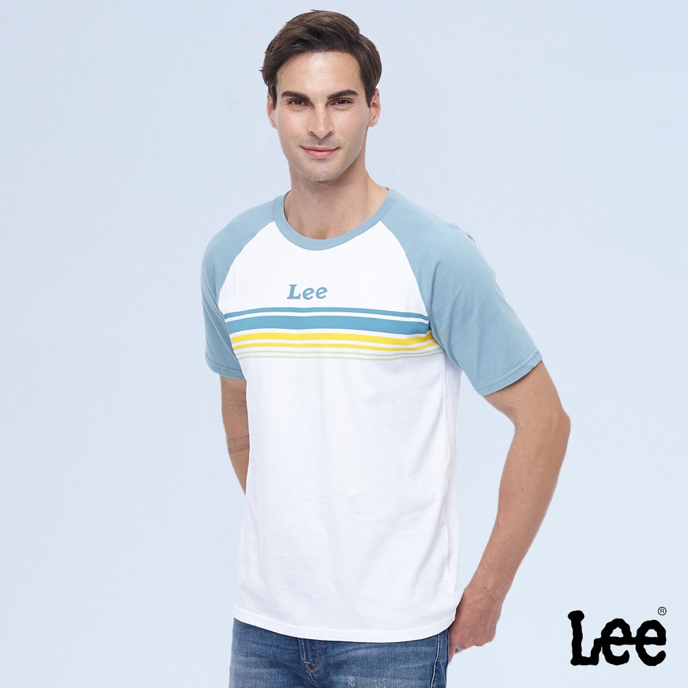 Lee 男款 小Logo撞色連袖短袖圓領T 灰藍