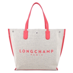 LONGCHAMP ESSENTIAL系列帆布LOGO字母托特包(大/草莓紅)