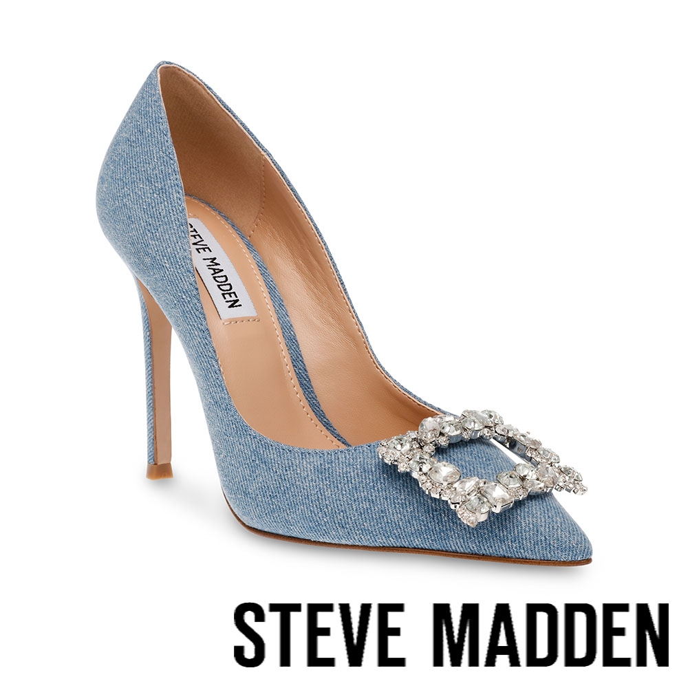 STEVE MADDEN-EBONY 方鑽釦尖頭細跟高跟鞋-牛仔藍