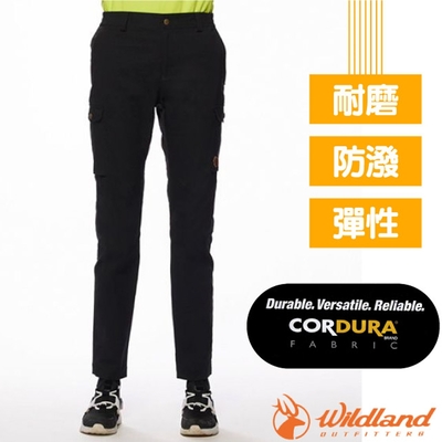 荒野 WildLand 女 彈性CORDURA四季款拼接褲.多口袋休閒機能長褲.工作褲_黑