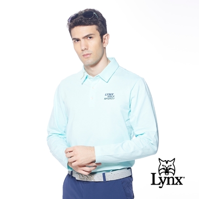 【Lynx Golf】男款吸排3M反光印花特殊剪裁配布長袖POLO衫/高爾夫球衫-湖綠色