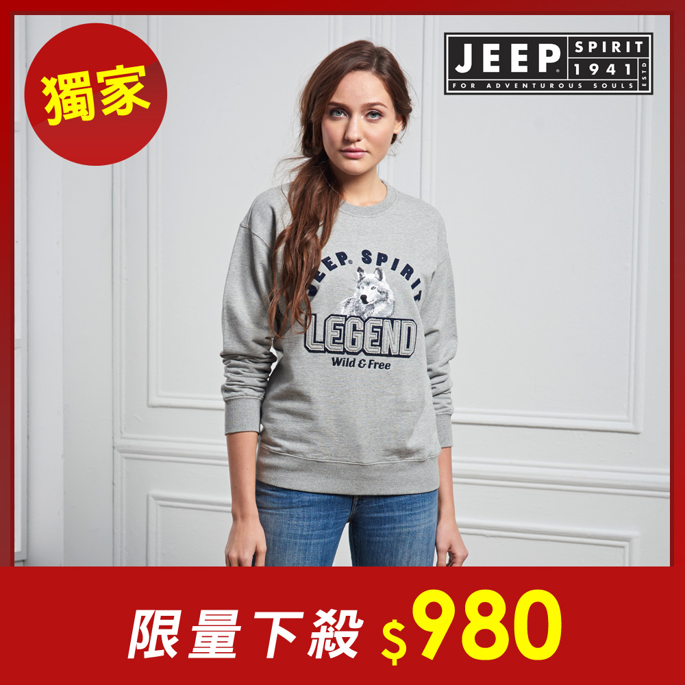 JEEP 森林冒險立體刺繡長袖TEE-男女適穿 -灰色