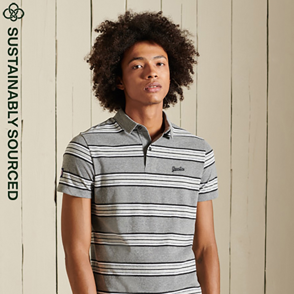 SUPERDRY 男裝 短 POLO  ACADEMY STRIPE 灰