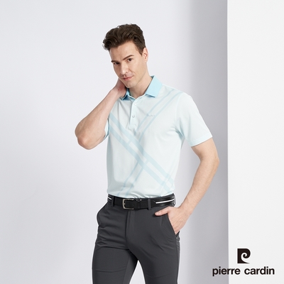 Pierre Cardin 皮爾卡登 男款 吸濕排汗胸前印花短袖POLO衫-淺水藍 (5227209-35)