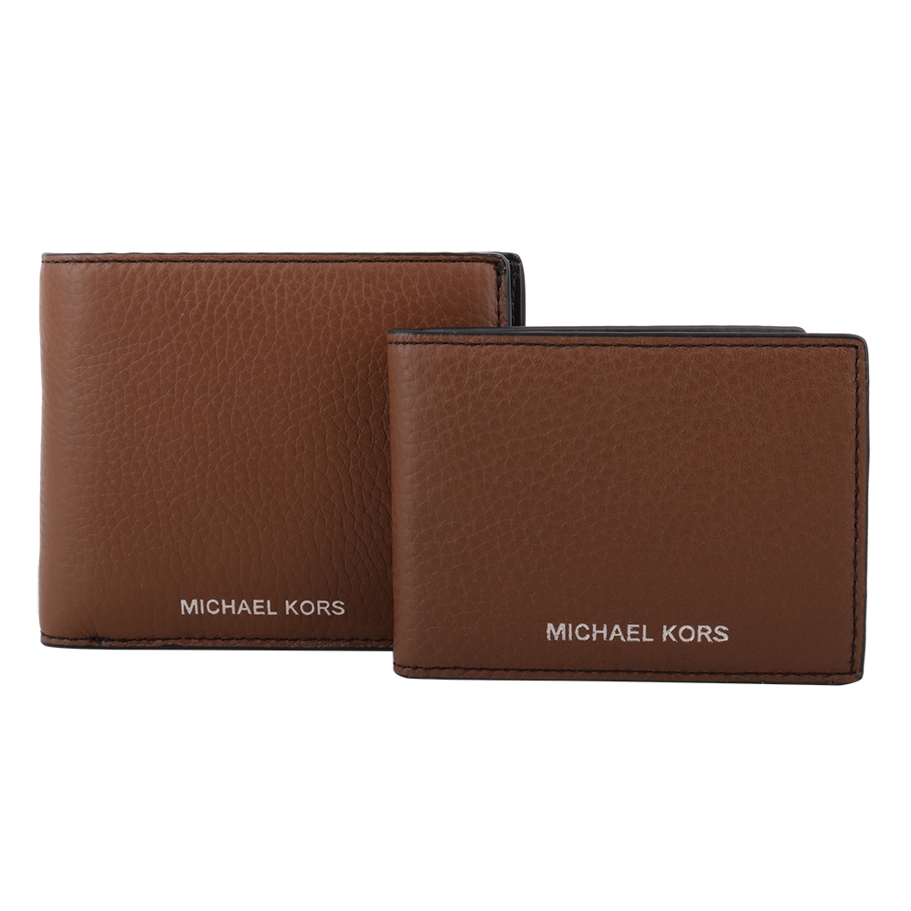 MICHAEL KORS 燙金字牛皮革8卡短夾/附活動式卡夾(駝色)