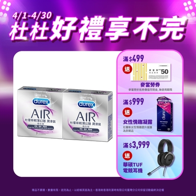 【Durex杜蕾斯】 AIR輕薄幻隱潤滑裝保險套3入x2盒（共6入）