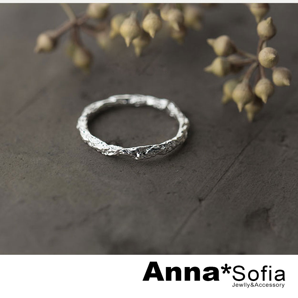 AnnaSofia 皺褶擬樹枝 925純銀開口戒指
