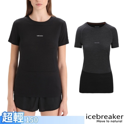 Icebreaker 女 美麗諾羊毛 ZoneKnit Cool-Lite 網眼透氣短袖上衣.圓領T恤_黑