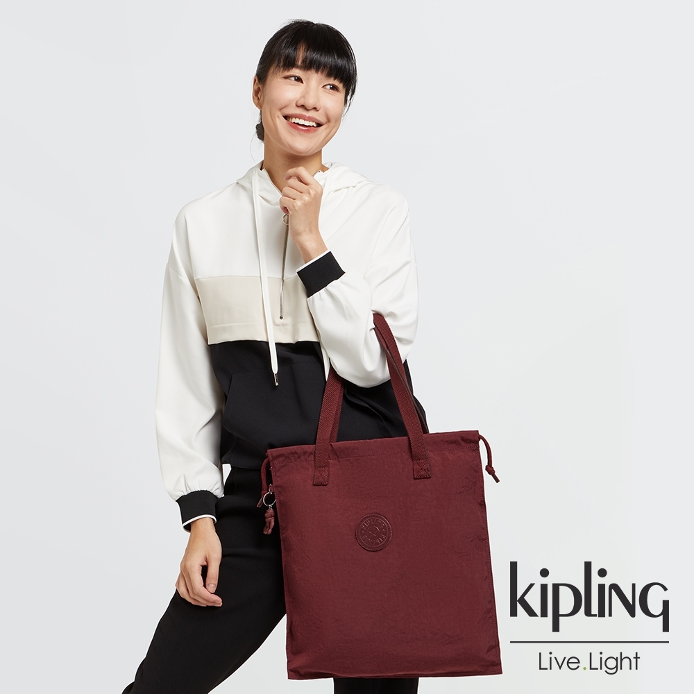 Kipling 迷人微醺紅手提束口包-NEW HIPHURRAY