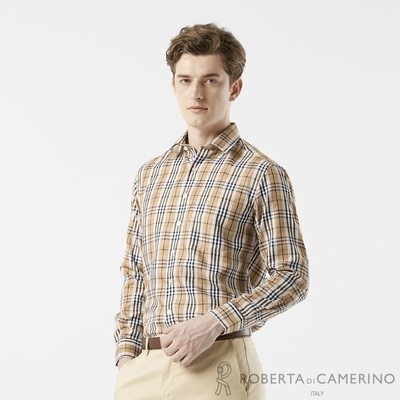 【ROBERTA 諾貝達】男裝 咖啡色長袖襯衫-休閒活力-合身版