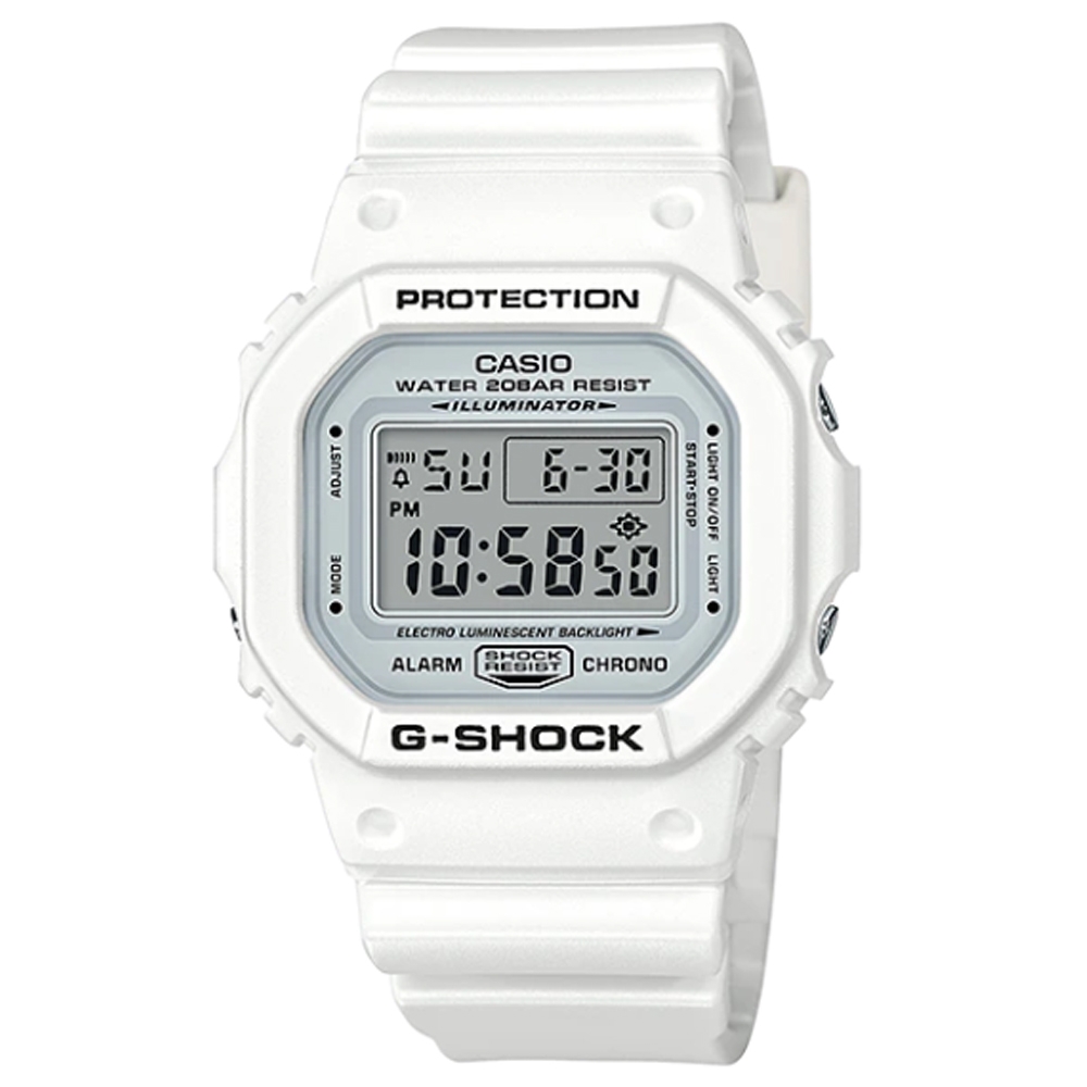 G-SHOCK 經典方形設計消光霧面感雙顯休閒錶-白(DW-5600MW-7)/42.8mm