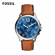 FOSSIL Monty 羅馬數字湛藍三眼男錶 棕色真皮皮革錶帶 44MM FS5640 product thumbnail 1