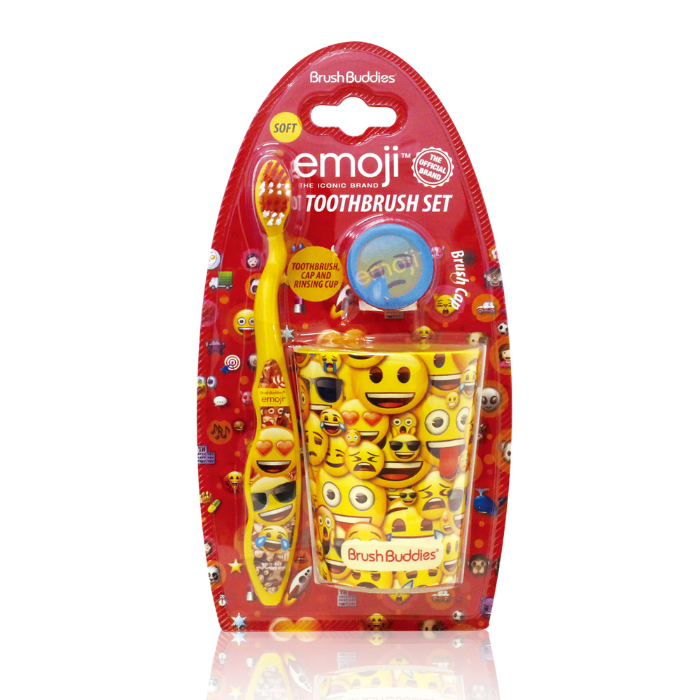 美國熱銷卡通 Emoji 牙刷漱口杯組(適5歲以上)