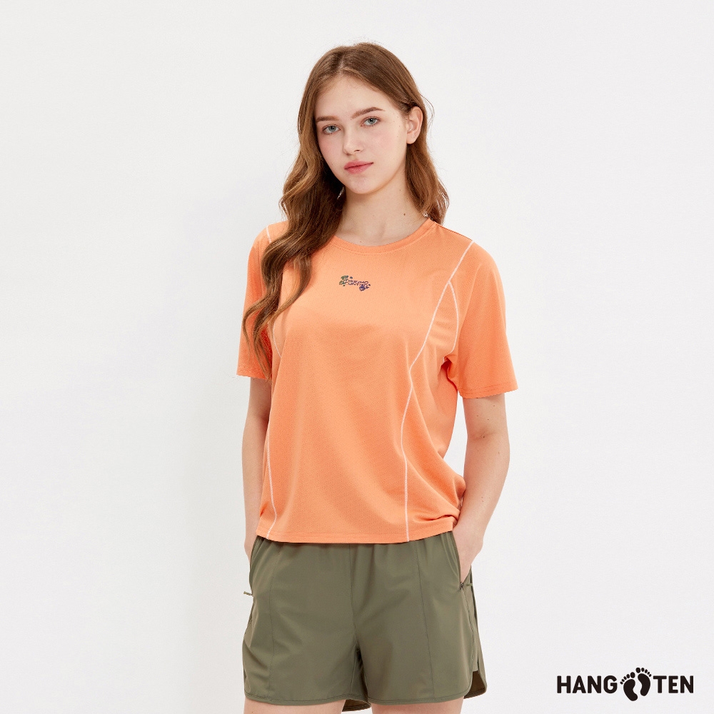 Hang Ten-女裝-恆溫多功能-涼感彈性剪接線拚色短袖機能T恤-杏桃色