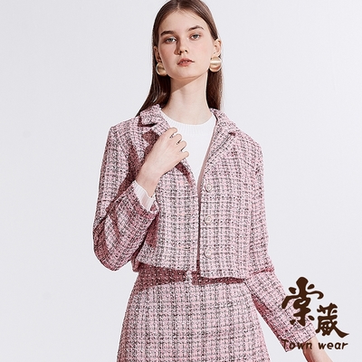 【TOWNWEAR棠葳】小香風粗毛呢棉質短版外套(女上衣/女上著/鈕扣/長袖/套裝)