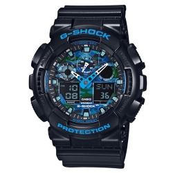 G-SHOCK 冷冽秋冬金屬新色迷彩風格休閒錶(GA-100CB-1A)-藍x黑/51.2mm