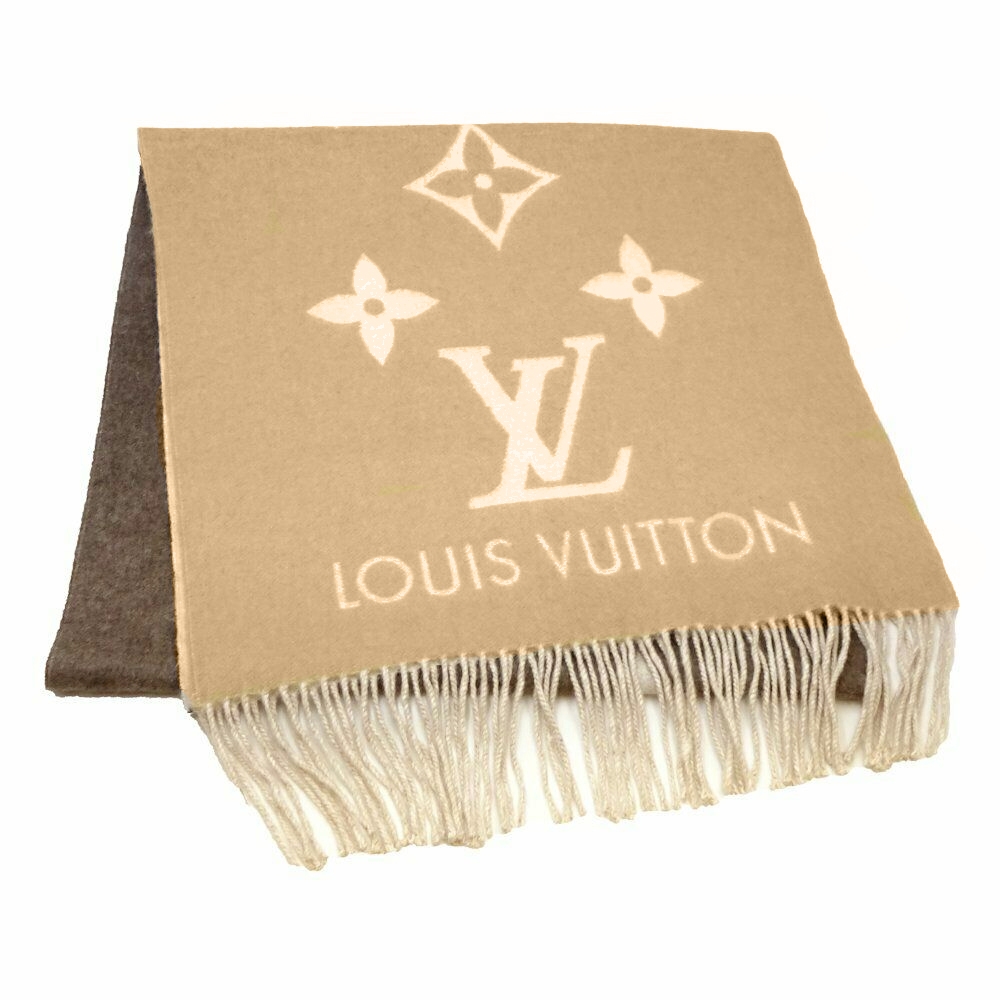 LOUIS VUITTON Cashmere Monogram Gradient Reykjavik Scarf Beige