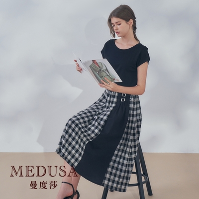 現貨【MEDUSA 曼度莎】野餐感 格紋拼接可愛洋裝（M-XL）｜休閒洋裝 連身裙 長洋裝