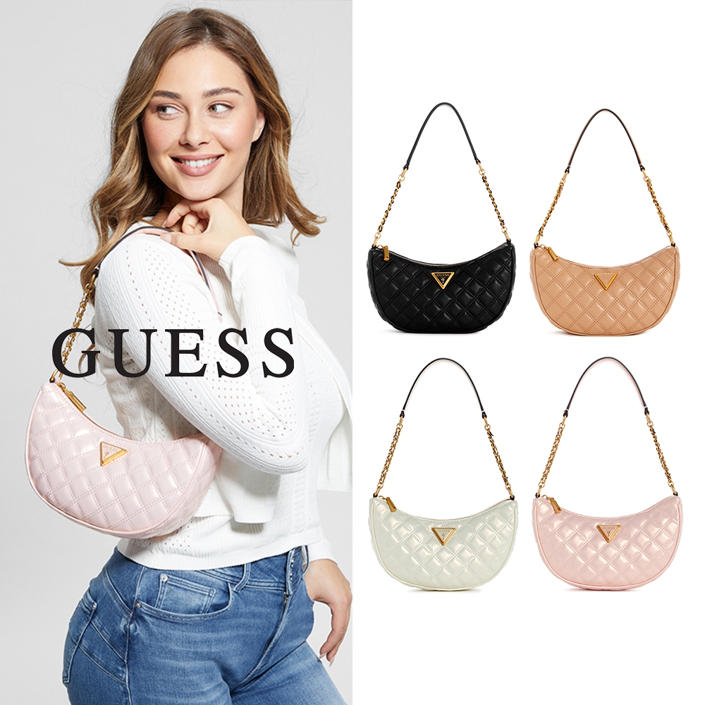 【GUESS】菱格金鍊半月肩背包-四色任選