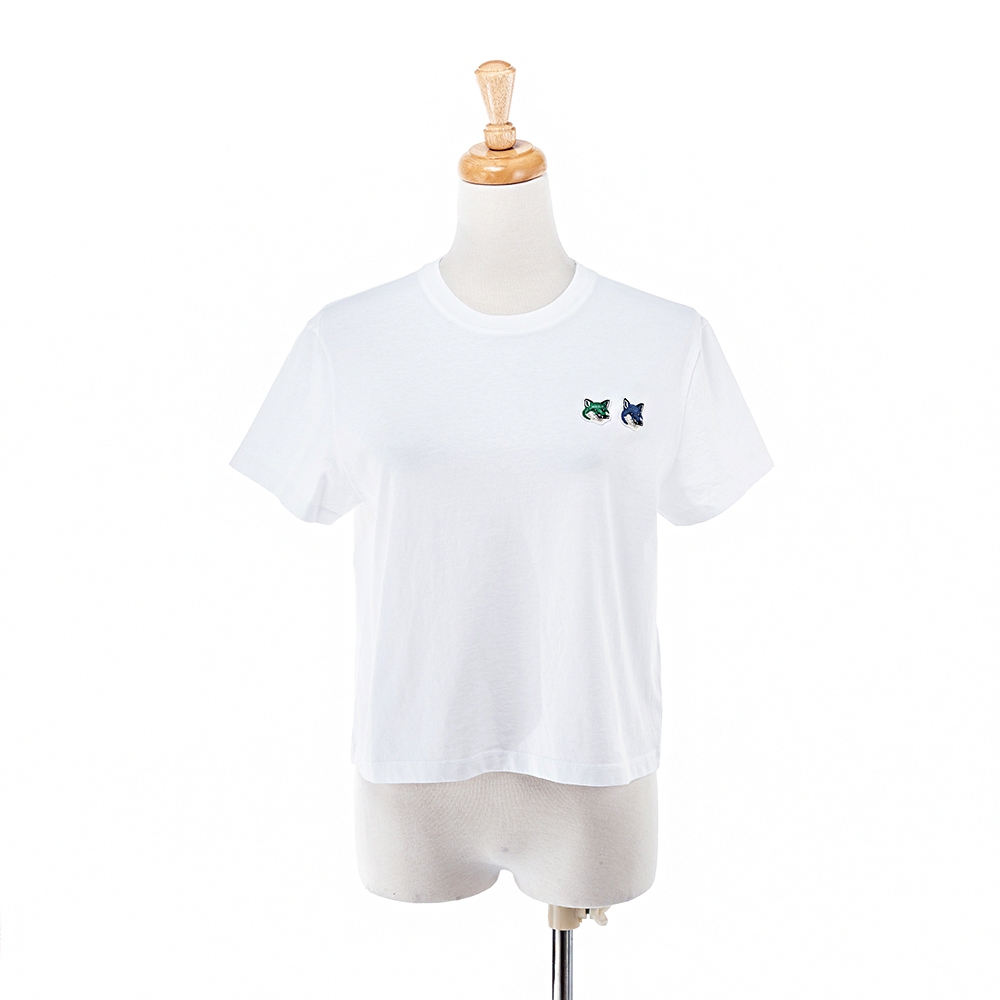 MAISON KITSUNÉ 經典DOUBLE SEASONAL 狐狸頭貼片短版女款T恤 (白色)