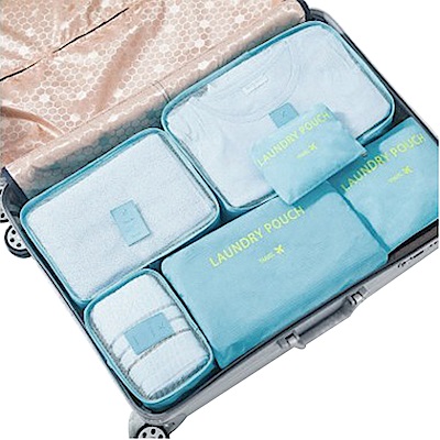 PUSH!旅遊用品旅行收納袋六件套行李箱衣物整理收納包套裝6件套韓國藍S56