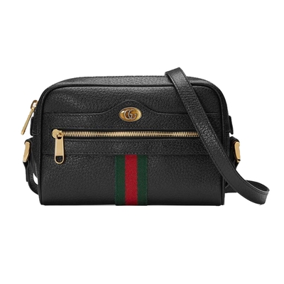 【GUCCI 古馳】719885 經典ophidia系列GG supreme牛皮拉鍊迷你肩背/斜背包(黑色)