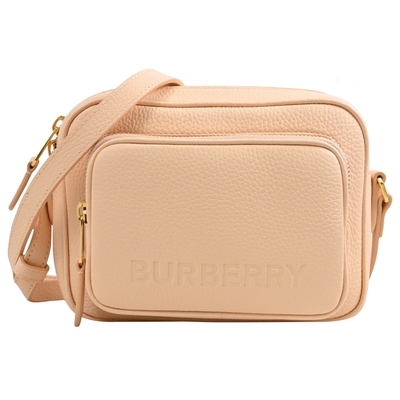 BURBERRY Street Style 經典烙印LOGO迷你牛皮拉鍊相機包(粉)