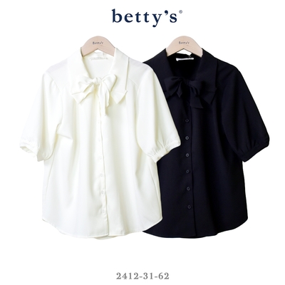 betty’s專櫃款 領口蝴蝶結雪紡短袖襯衫(共二色)