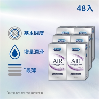 【Durex杜蕾斯】AIR輕薄幻隱潤滑裝保險套8入x6盒（共48入）