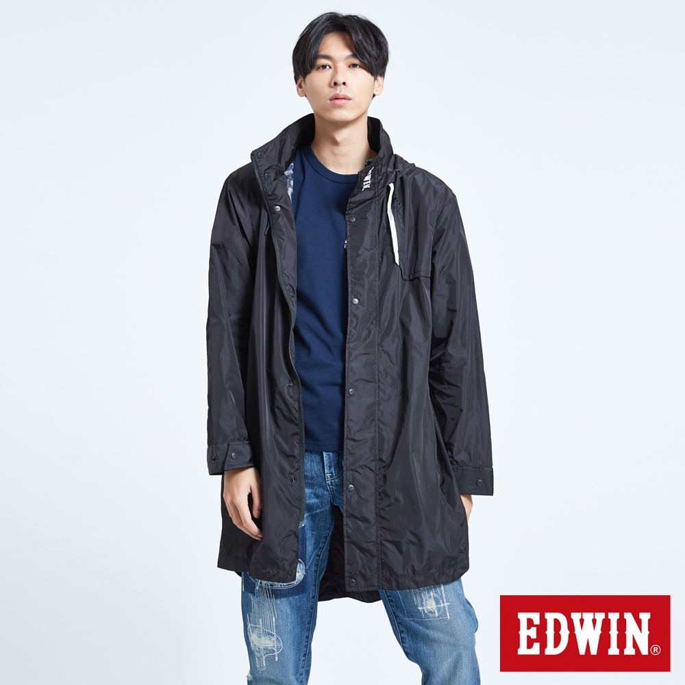 EDWIN EFS防水機能長版風衣外套-男-黑色