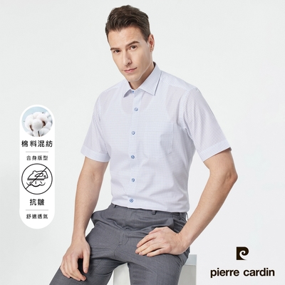 pierre cardin 皮爾卡登 男襯衫 進口素材合身版防皺夏季清爽印花短袖襯衫_白底小圓點(83251-30)