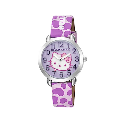 HELLO KITTY 凱蒂貓 繽紛愛心立體貓頭手錶 粉紫/36mm