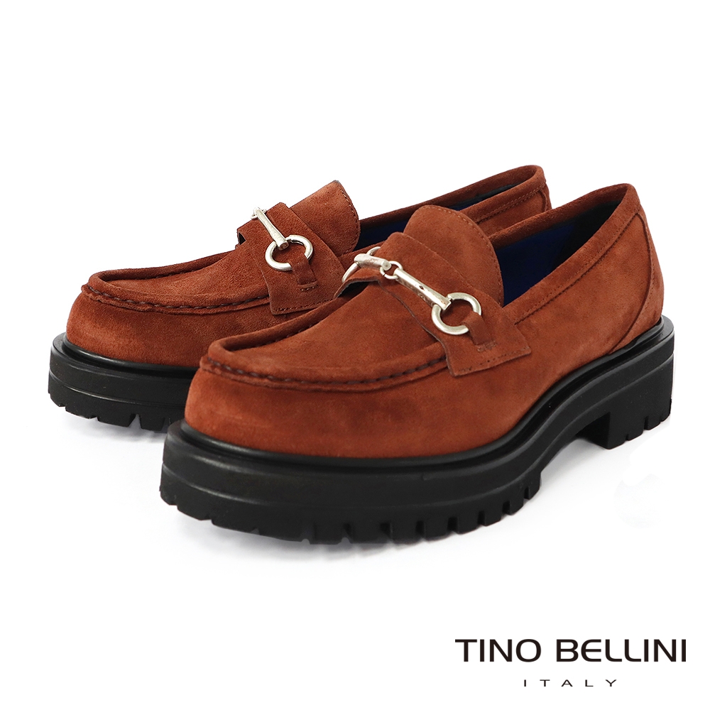 Tino Bellini 義大利進口牛麂皮馬銜鍊厚底樂福鞋-棕