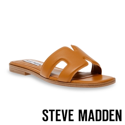 STEVE MADDEN-HEIST 皮革壓邊H拖鞋-棕色