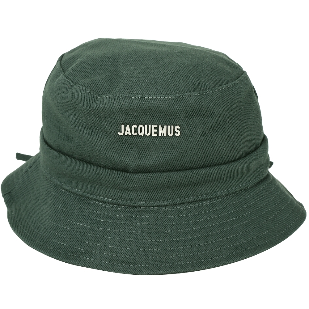 JACQUEMUS Le Bob 可調整抽繩綁帶金屬字母斜紋棉布漁夫帽(深綠色)