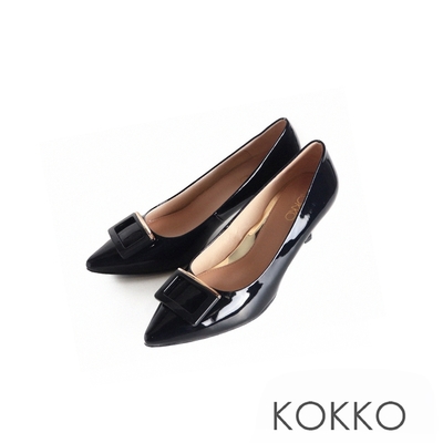 KOKKO優雅知性尖頭漆皮細跟包鞋深藍色