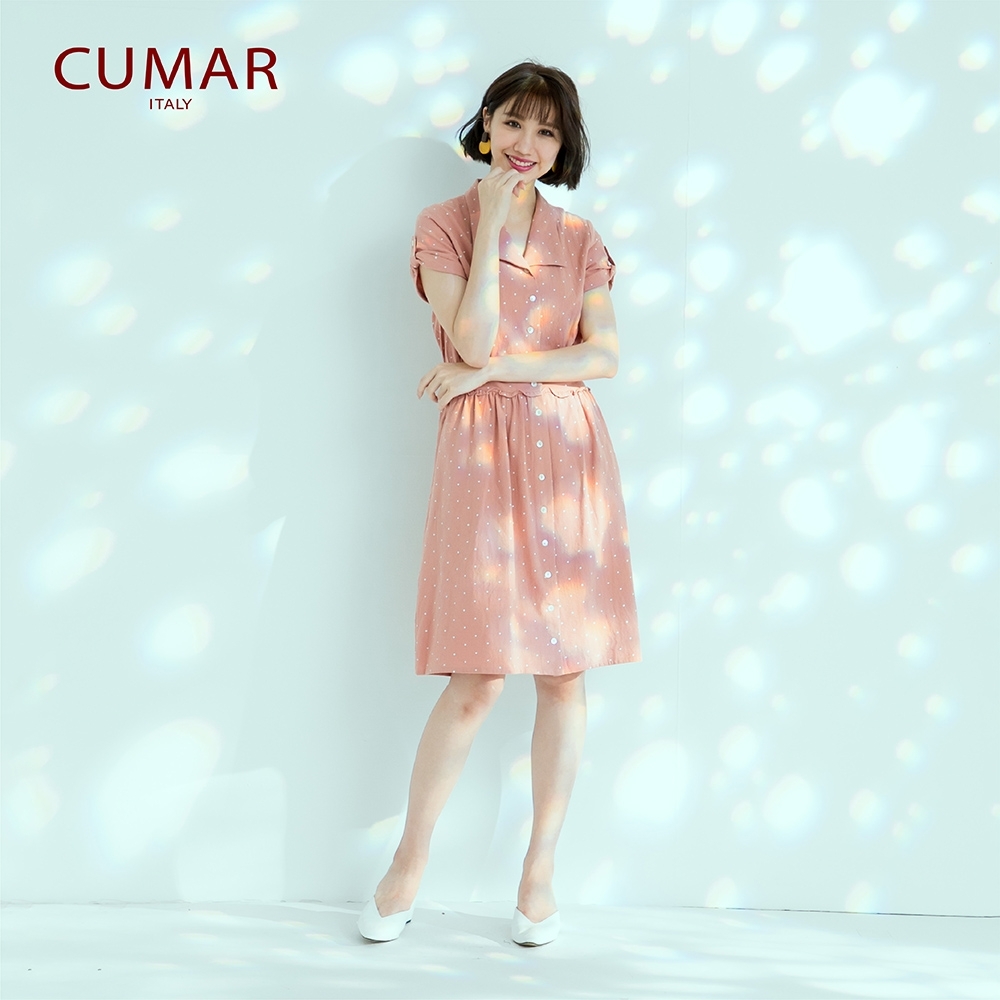 【CUMAR】襯衫領星星女短袖-洋裝(三色/版型合身)